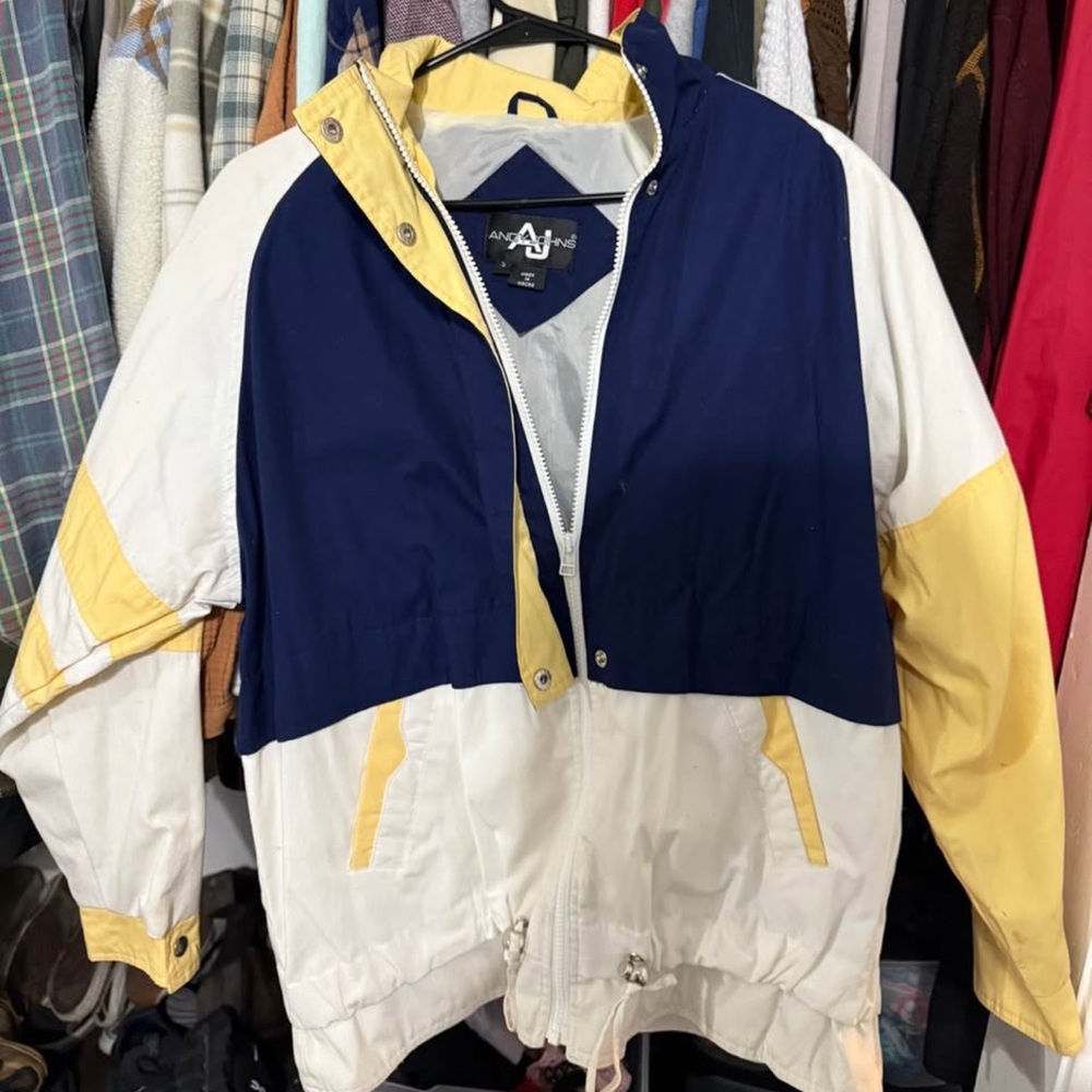 AJ Windbreaker Jacket in Navy, White, and Yellow